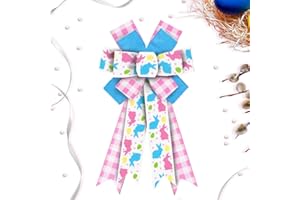 ON-AIRSTORE Easter Wreath Bows Easter Decor Bows Pink Blue Rabbits Plaid Burlap Bows for Wreath, Easter Day Bunny Ribbon Bows Easter Tree Topper Bows for Indoor Outdoor Decoration Wreath Ornament Supplies
