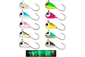 Skipaelf 10pcs Tungsten Ice Fishing Jigs UV Glow in Dark Ice Fishing Lures Sensitive Tungsten Tear Drop Ice Fishing Jig Head for Crappie Panfish Walleye