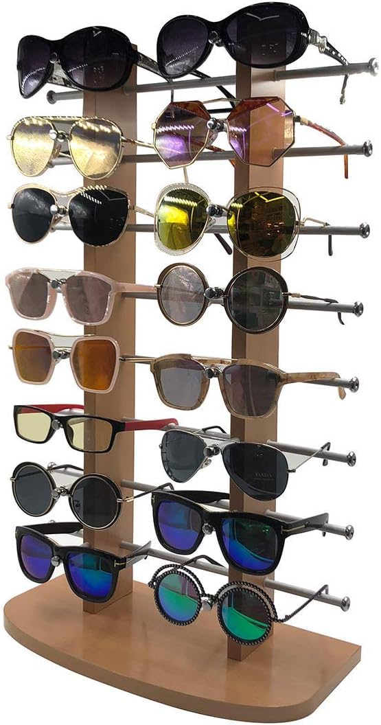 PAERSHI Sunglass Display, Wooden Look Laminate Sunglasses Display Rack, Eyewear Display up to 16 Glasses