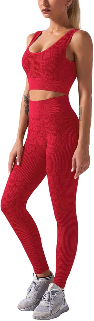 Hotexy Women Workout Set Active 2 Pieces Snake Print Seamless Leggings With Paded Sports Bra Crop Top At Amazon Women S Clothing Store