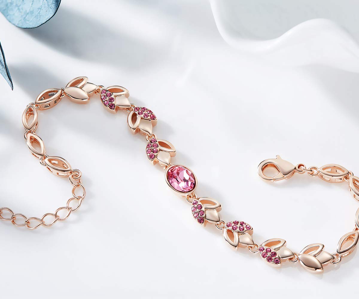 CDE Women\'s Bracelet, Rose Gold Flower Bangle Bracelets Encounter Love Jewelry Gifts for Girls Women, Crystals from Swaovski