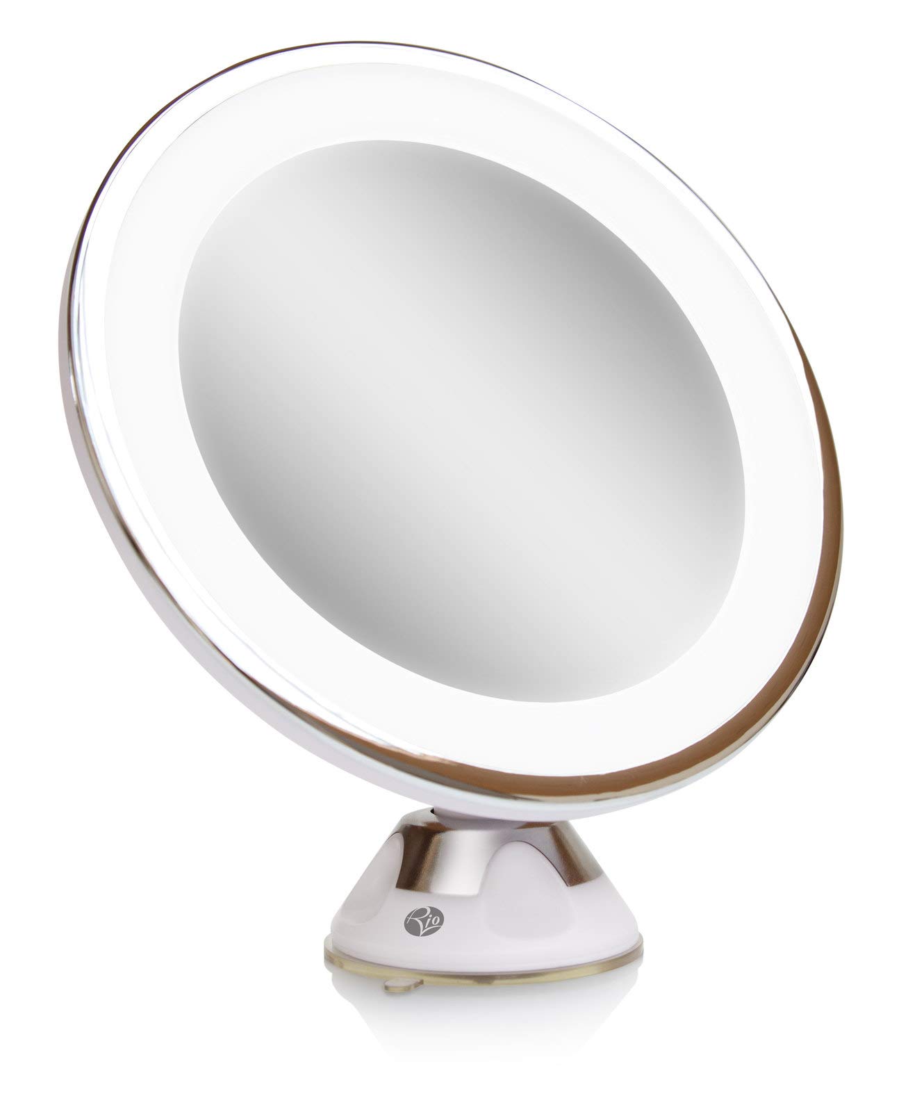 Rio Multi-Use LED Illuminated Makeup Mirror – 5x Magnification, 360° Swivel, Suction Mount, USB/Battery Powered, Tabletop or Wall Use – Bright Light-Up Mirror for Beauty, Grooming, Travel & Home