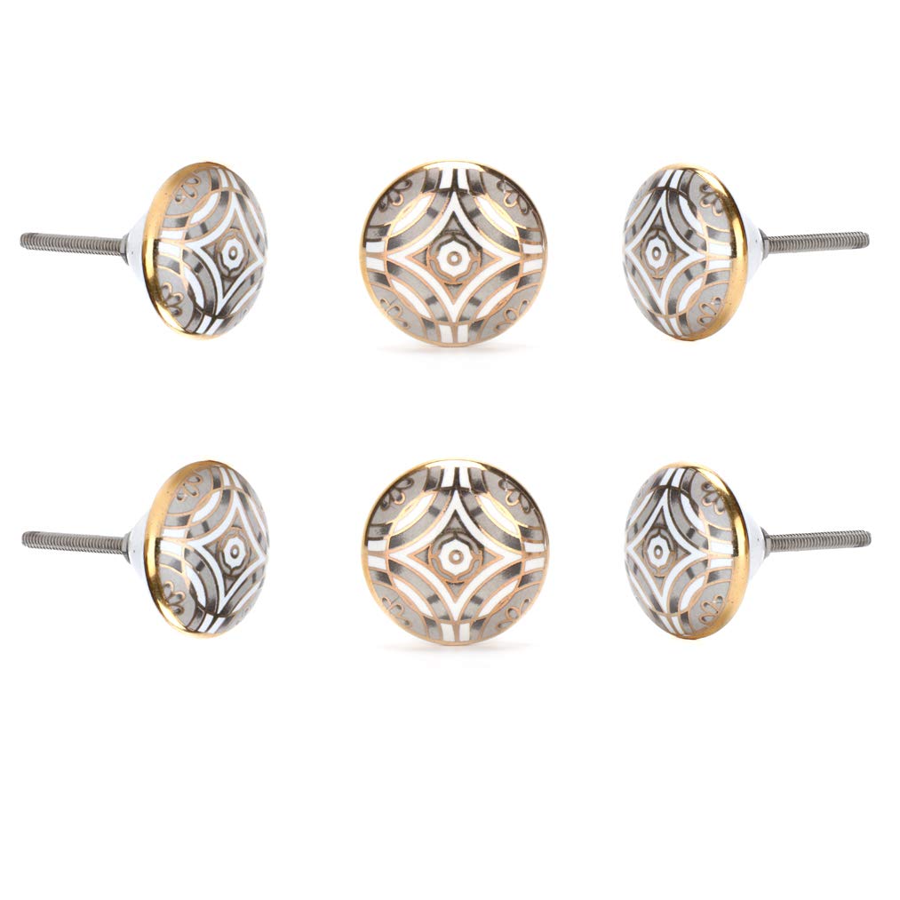 Perilla Home Set of 6 Aster Black Ceramic Knob Round Small Knobs Kitchen Cabinet Cupboard Glass Door Dressser Wardrobe and Drawers Pull Knob