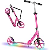 BELEEV V5 Plus Scooters for Kids Ages 6+, Teens with Light-Up Wheels & Deck, 2 Wheel Folding Lightweight Sport Scooter with 4 Adjustable Height, 8-inch Big Wheels, Carry Strap, Max Load 220 lbs