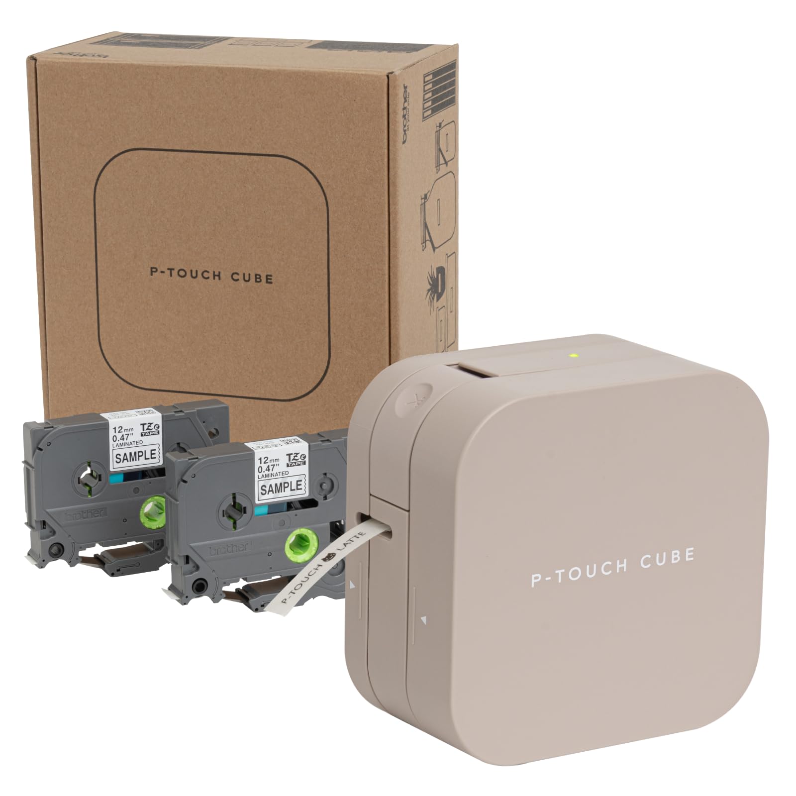 ブラザー ラベルライター ピータッチキューブ ラテ PT-P300BTLT (スマホ専用/3.5mm~12mm幅/TZeテープ/サンプルテープ2本付き) 【日本子育て支援大賞2025】商品画像