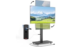 BEISHI Mobile TV Stand with Power Outlet, Height Adjustable with Handle Stepless Lift,Rolling TV Stand for 32-75inch TVs with 90 Rotating,Portrait to Landscape,TV Cart with Wheels Holds up to 110lbs (Black)