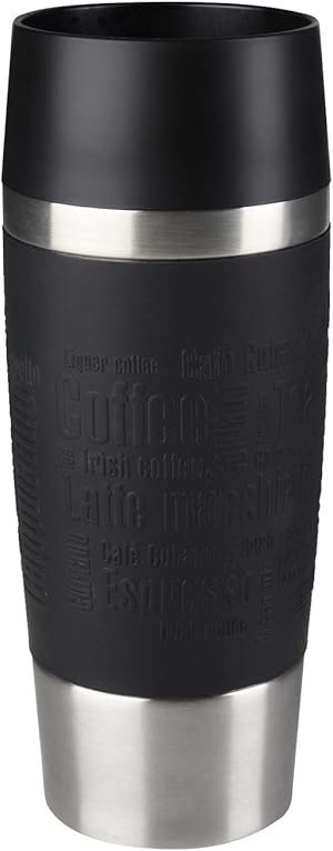 Emsa Travel Mug Classic Thermobecher, 360 ml, Isolierbecher hält 4h heiß, 8h kalt, 100 Prozent dicht, auslaufsicher, Quick-Press-Verschluss, 360 Grad-Trinköffnung, Kaffeebecher to go, Schwarz, 513361
