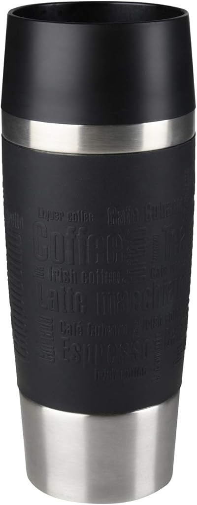 Emsa Travel Mug Classic Thermobecher, 360 ml, Isolierbecher hält 4h heiß, 8h kalt, 100 Prozent dicht, auslaufsicher, Quick-Press-Verschluss, 360 Grad-Trinköffnung, Kaffeebecher to go, Schwarz, 513361