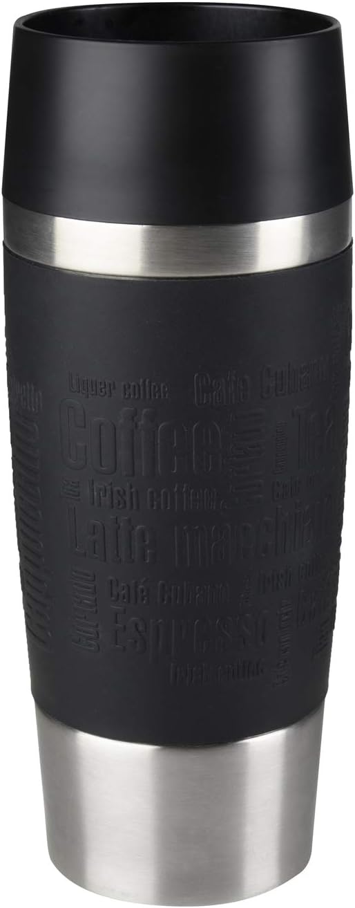 Emsa Travel Mug Classic Thermobecher, 360 ml, Isolierbecher hält 4h heiß, 8h kalt, 100 Prozent dicht, auslaufsicher, Quick-Press-Verschluss, 360 Grad-Trinköffnung, Kaffeebecher to go, Schwarz, 513361