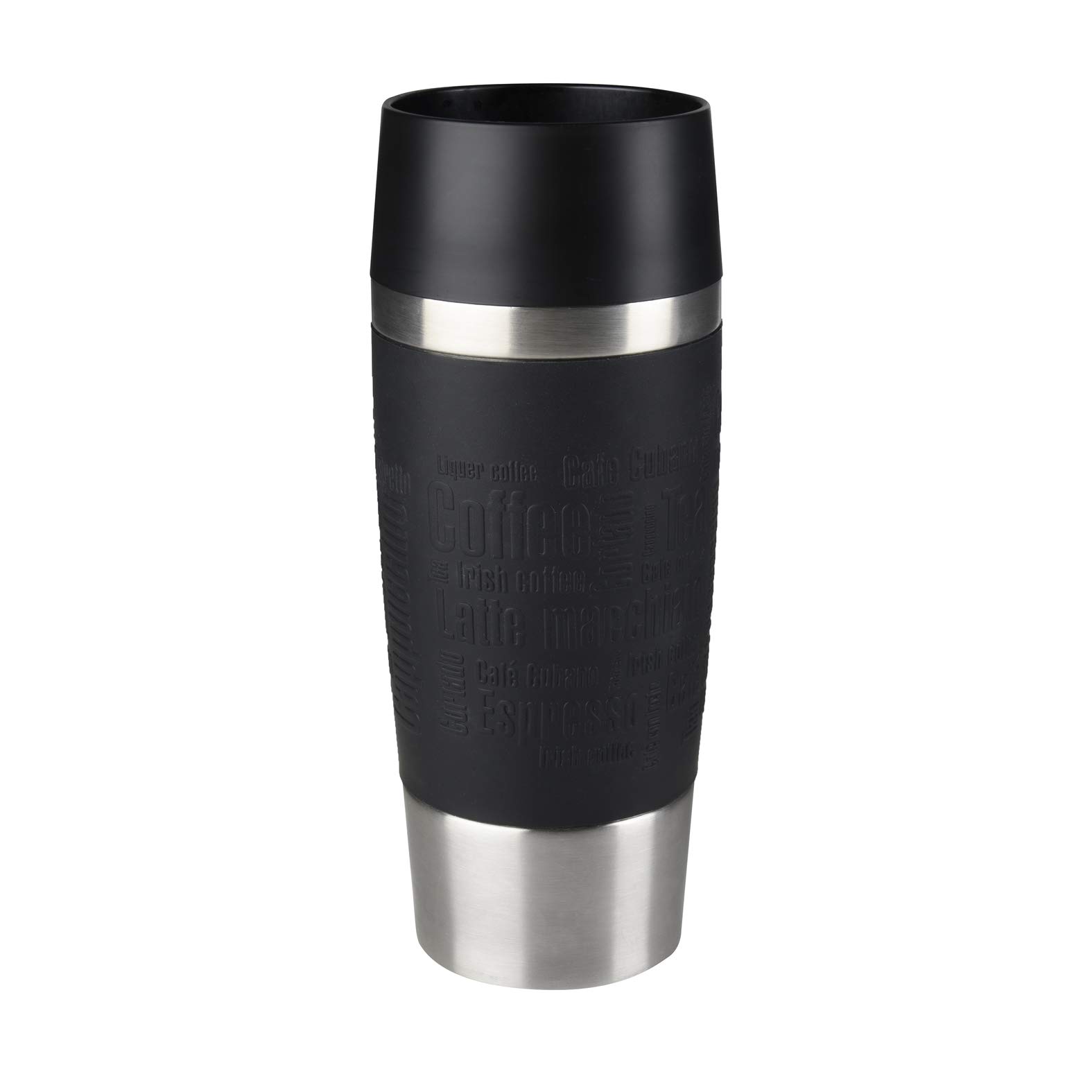Emsa Travel Mug Classic Thermobecher, 360 ml, Isolierbecher hält 4h heiß, 8h kalt, 100 Prozent dicht, auslaufsicher, Quick-Press-Verschluss, 360 Grad-Trinköffnung, Kaffeebecher to go, Schwarz, 513361