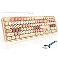 MOFII Wired Keyboard, Full Size USB Keyboard Plug Play, Colorful Retro Round Typewriter Keyboard with Foldable Stands for Windows PC Laptop (Milk Tea Colorful)