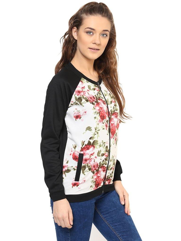 purys purysfloral ivory & black printed fleece jacket