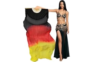 Aumulen Women 1 Piece Hand-made Real Silk Long Belly Dance Fan Veils(Right Hand Only)