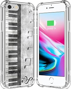 Case for iPhone 8 & 7 & SE 2020 Music/IWONE Cute Cool Rubber Durable Protective Skin Transparent Cover Patterned Compatible with iPhone 7/8/SE 2 Retro Musical Piano Music Note Design