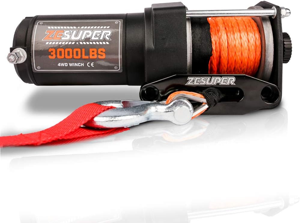 ZESUPER 3000 lb 12V DC Electric Winch 50 ft Synthetic Rope Off Road Waterproof UTV