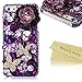iPhone SE Case,iPhone 5S/5 Case - Mavis's Diary 3D Handmade Luxury Crystal Sparkling Butterfly Lingers Over The Flower Purple Rhinestone Diamond Bling Cover Case for iPhone SE 5 5S