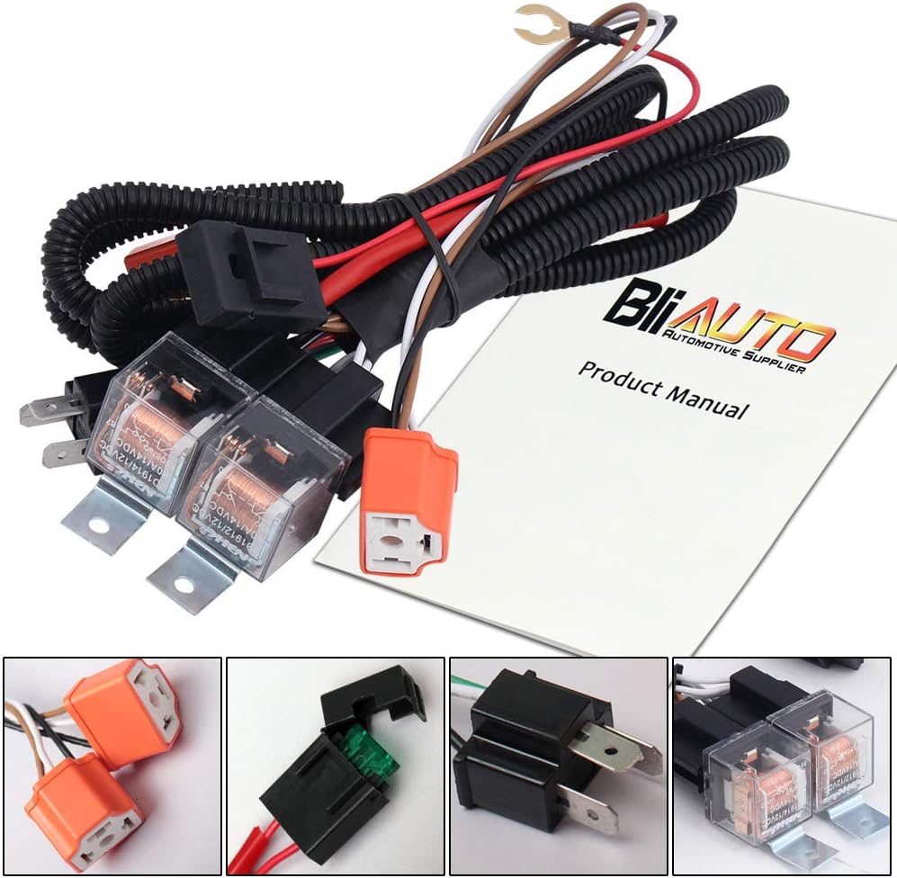 BLIAUTO H4 9003 Headlight Relay Wiring Harness Kit H6054 H4 Socket