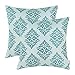 CaliTime Pack of 2 Soft Jacquard Throw Pillow Covers Cases for Couch Sofa Home Decoration Vintage Diamond Shape Damask Floral 18 X 18 Inches Teal