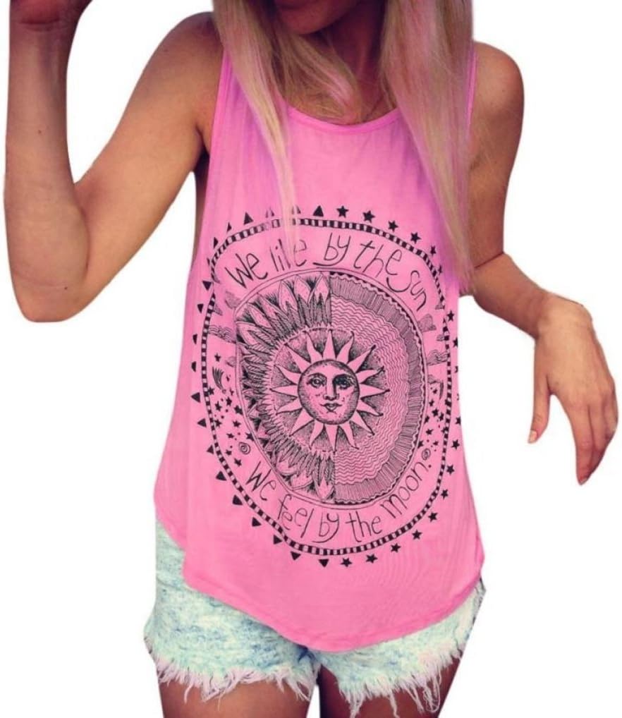 Sexy Women Sun Printed Blouse Sleeveless Vest Tee Shirt Blouse Casual Tank Tops