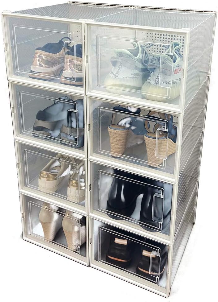 OnDisplay Clik Stackable Interlocking Shoe Box System (Large Clear/White, 8)