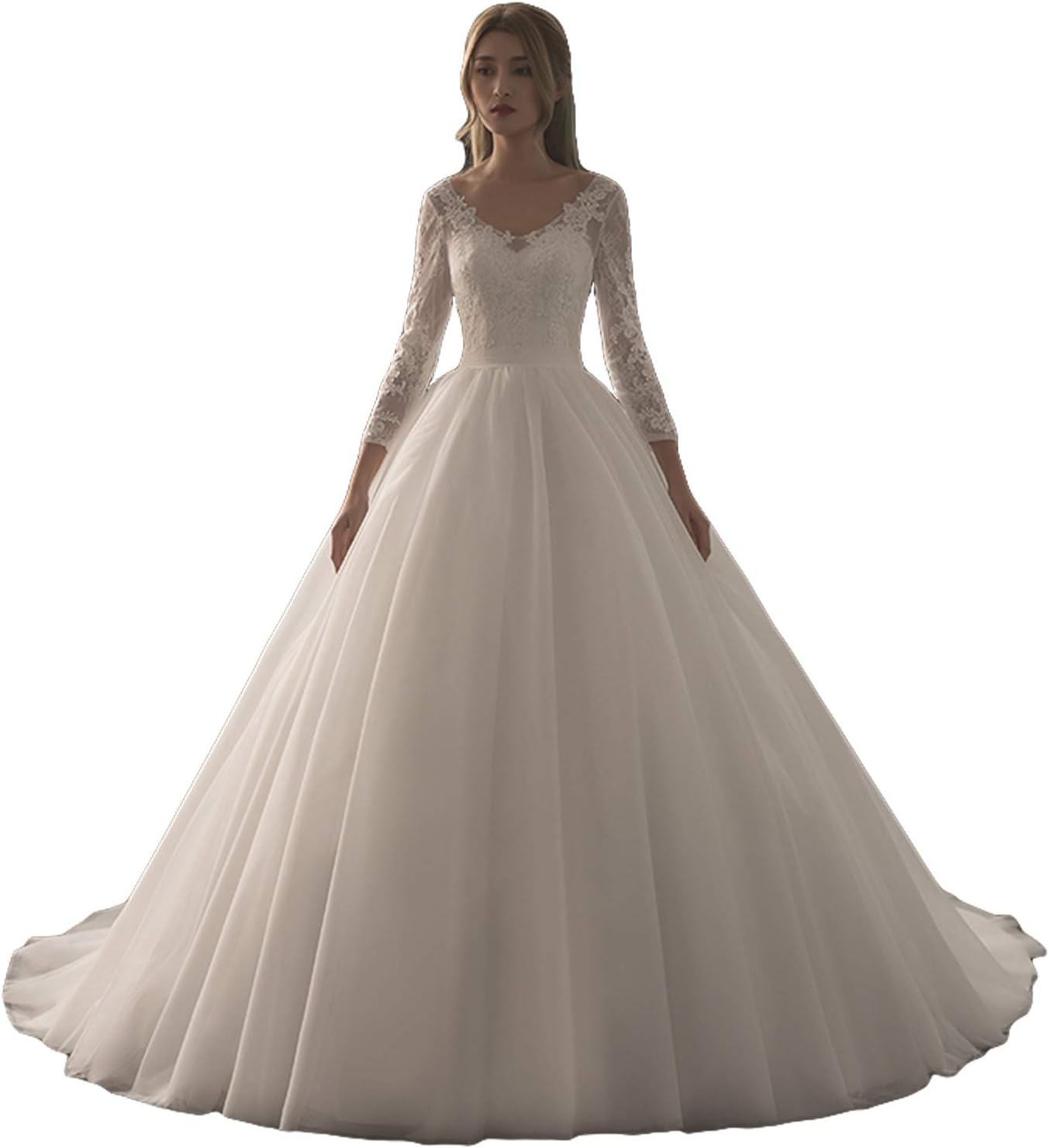 ShineGown Women Wedding Dresses for Bride Ball Gown Lace Ball Gown Bridal Dress with Sleeve