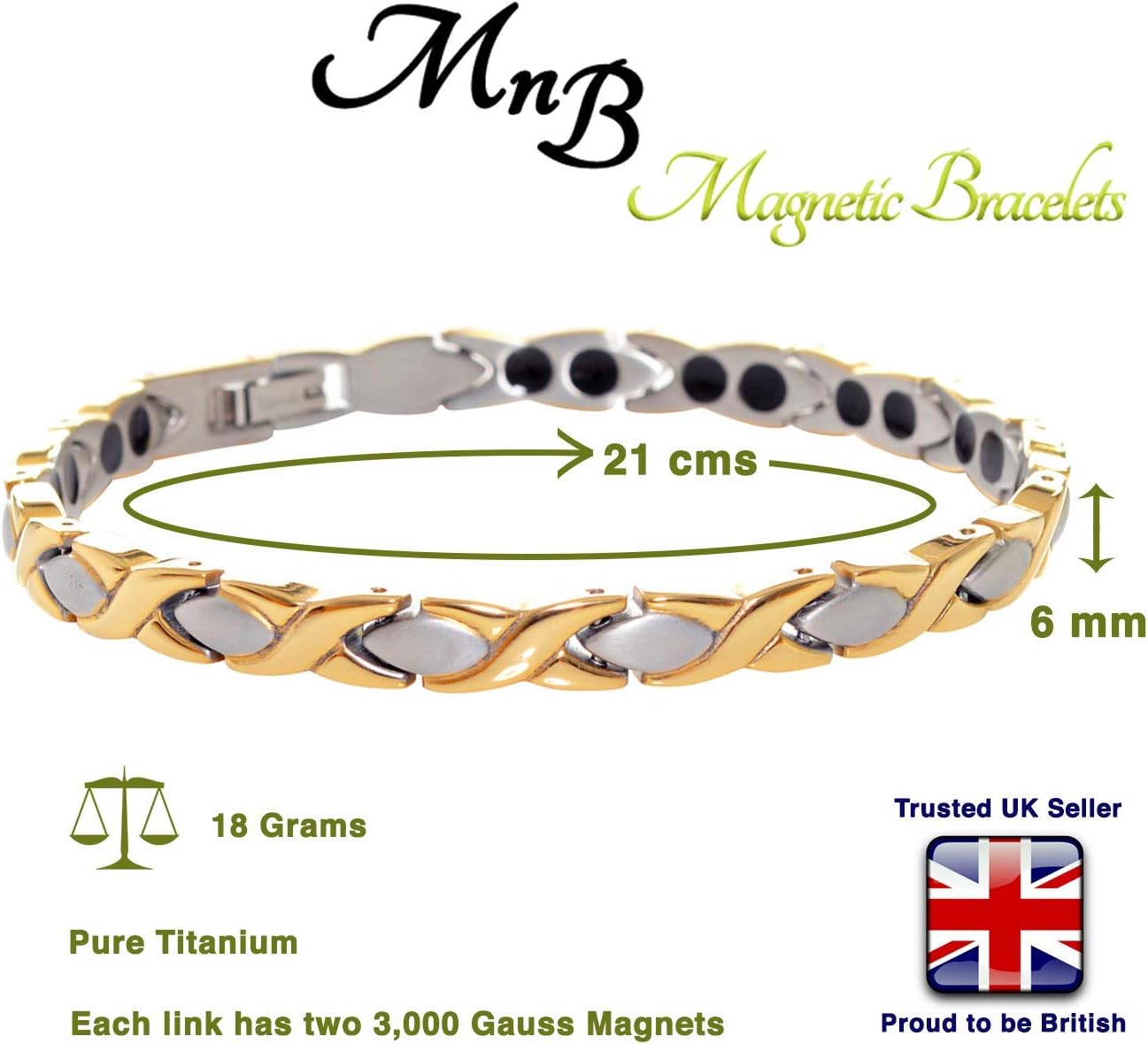Titanium Hugs & Kisses Magnetic Bracelet in a Silver and Gold Finish - Extra Strong Magnets, Silver & Gold - Image 4