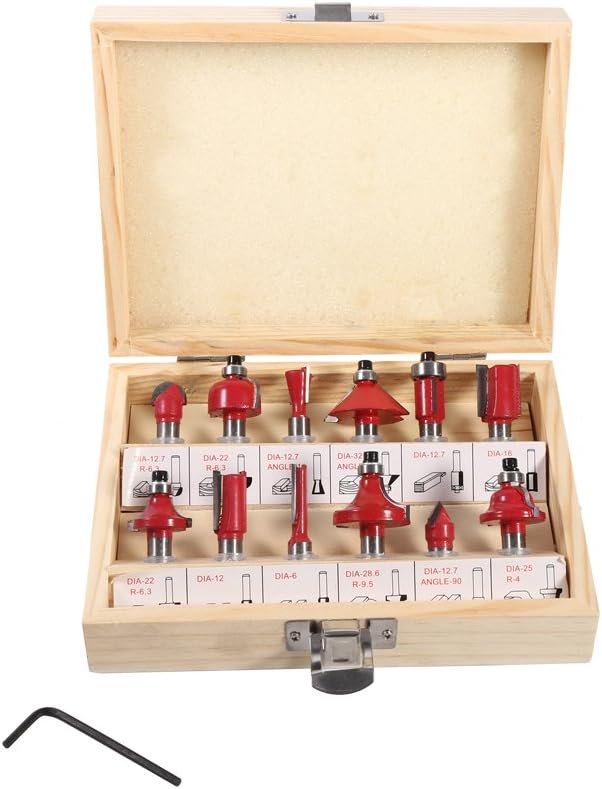 TOPINCN Router Bits Shank Cemented Carbide Groove Router Bit Shank Cutter Bit Set In Wood Case Box Woodworking Tools 8Mm 12Pcs