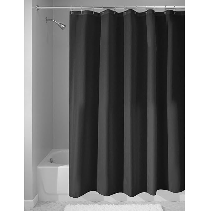 iDesign Solid Poly Duschvorhang aus Stoff, wasserdichter Vorhang mit verstärktem Saum, waschbarer Badewannenvorhang aus Polye