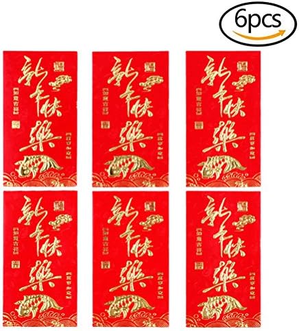 LONG7INES Pack of 6 Pcs Chinese Red Envelopes "Happy New Year", Hong Bao Red Money Envelopes Gift for Wedding Baby Kids Birthdays Chinese New Year (6 Pcs)