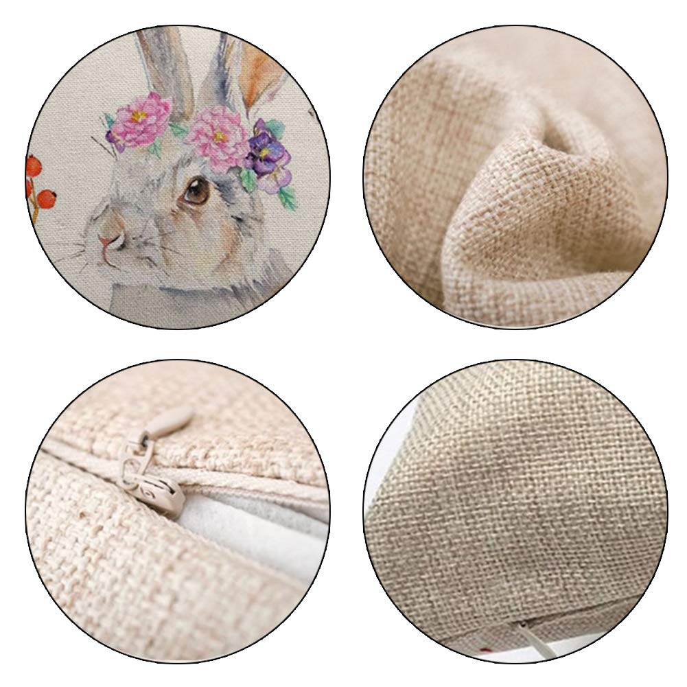 Johouse Easter Pillowcase, 4 Linen Easter Bunny Upholstered Sofa Pillowcases, 18 x 18 inch