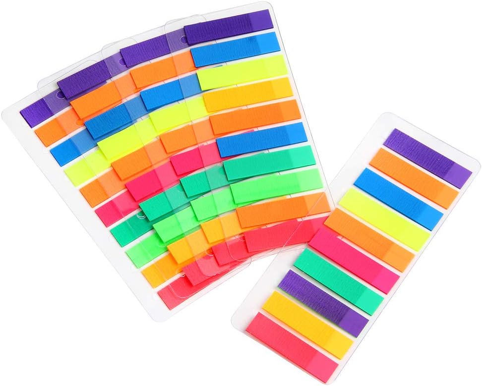 Index Tab Flags,Sticker Note for Page Marker, Fluorescent Neon Colors,20 Flags/10 Sheet/5 Pad/Pack,1000 Flags Count