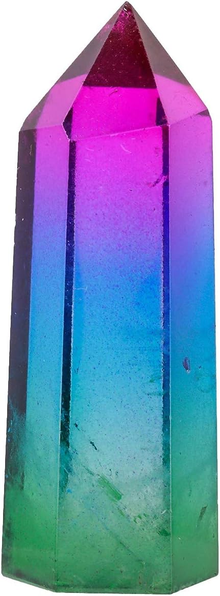 rockcloud Rock Quarz Crystal Stone Electroplated Healing Crystal Wand Point 6 Faceted Prism Faceted Prism Wand Carved Reiki Stone Figurine: Home & Kitchen