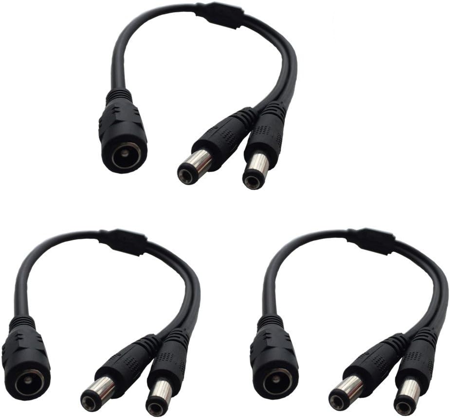 DZYDZR 3 Pack DC Jack 5.5 x 2.1mm Splitter Cable 12V Plug 1 Female to 2 Male 2 Way Splitter Cable Y Type Copper Wire Black 1ft