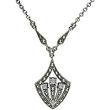 Esse Marcasite Sterling Silver Opal and Marcasite Art Nouveau Necklace of Length 38-43cm