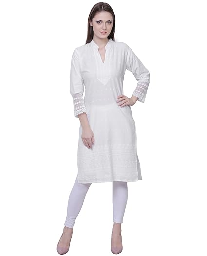 Women's Solid Colour 3/4 Sleeve Straight Cotton Kurti