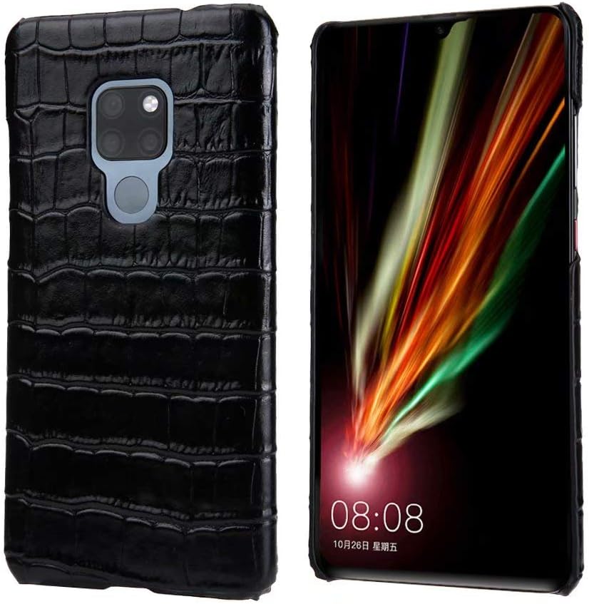 GeorgeBr- Huawei Mate 20 X Leather Case, Real Leather Case, Genuine Cowhide Leather Bumper Case Cover Thin & Slim Fit Snap on Back Cover for Huawei Mate 20 X (Color : Black)