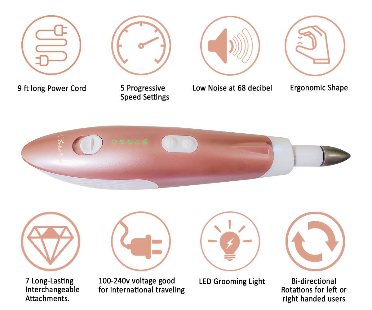 Corded Electric Nail Drill Set (File, Buffer, Polisher with 7 bits) –Powerful Professional Manicure & Pedicure Nail Care Tools for Natural, Acrylic, Gel Nails : Beauty