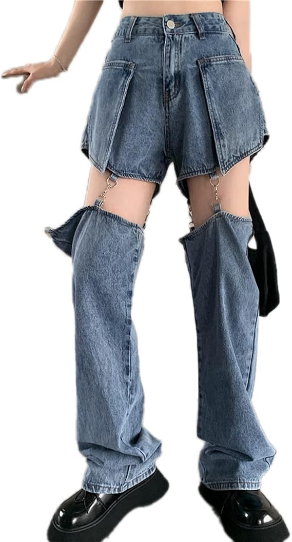 Amazon ジーンズ ショートパンツ レディース デニム ワイド ゆたり ハイウエスト デニムパンツ 春 夏 シンプル 半ズボン ズボン おしゃれ ワイドパンツ スリム 無地 カジュアル セクシー Hiphop デニムストレートパンツ ショートパンツ 通販