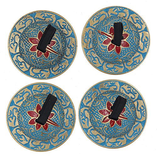 DharmaObjects 2 Pairs OM Pro Brass Fingers Cymbal Zills Belly Dancing Free Silk Pouch (Turquoise)