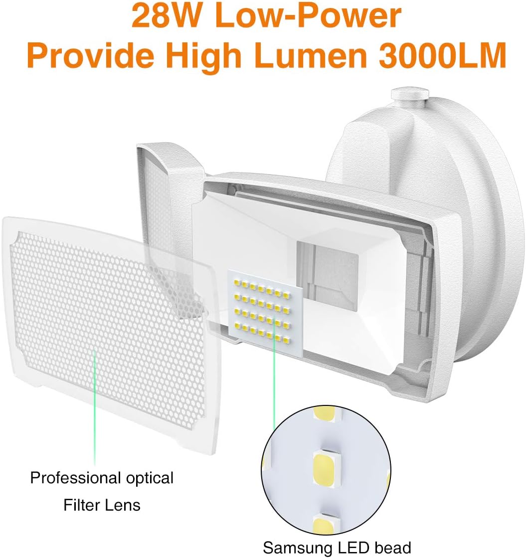 LEPOWER 3000LM LED Flood Light Outdoor, Switch Controlled LED Security Light, 28W Superior Bright Exterior Lights with 2 Adjustable Heads, 5500K, IP65 Waterproof for Garage, Yard, Patio - - 