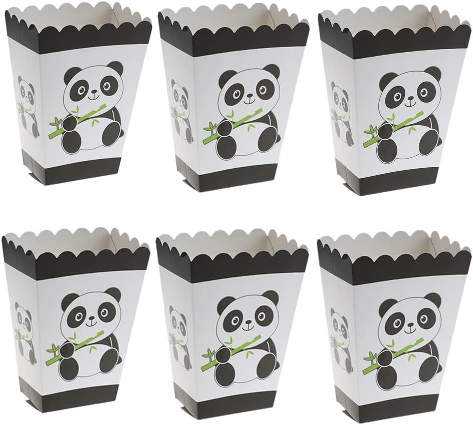 Poluka 12Pcs Panda Boxes Party Paper Treat Boxes for Popcorn,French fries,Candies,Snack,Grocery Disposable Tableware Set Gift Bags Kids Birthday Wedding Party Tableware Panda Party Favors