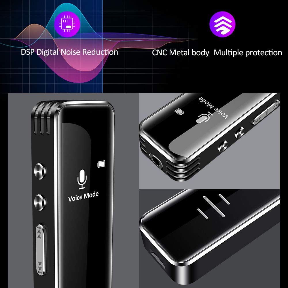 Digital Voice Recorder, 16GB Voice Activated Recorder with Playback, HD Sound Audio Tape Recorder Dictaphone Recording Device, Mini MP3 Player for Lectures, Meetings, Class, Interviews