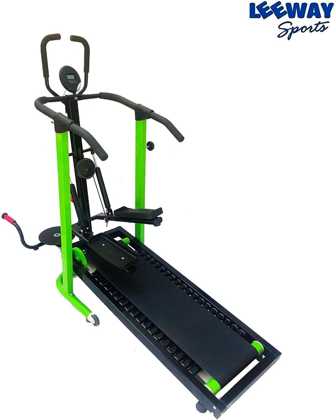 LEEWAY Manual Jogger Foldable Treadmill 4 in 1 for Home (Green)