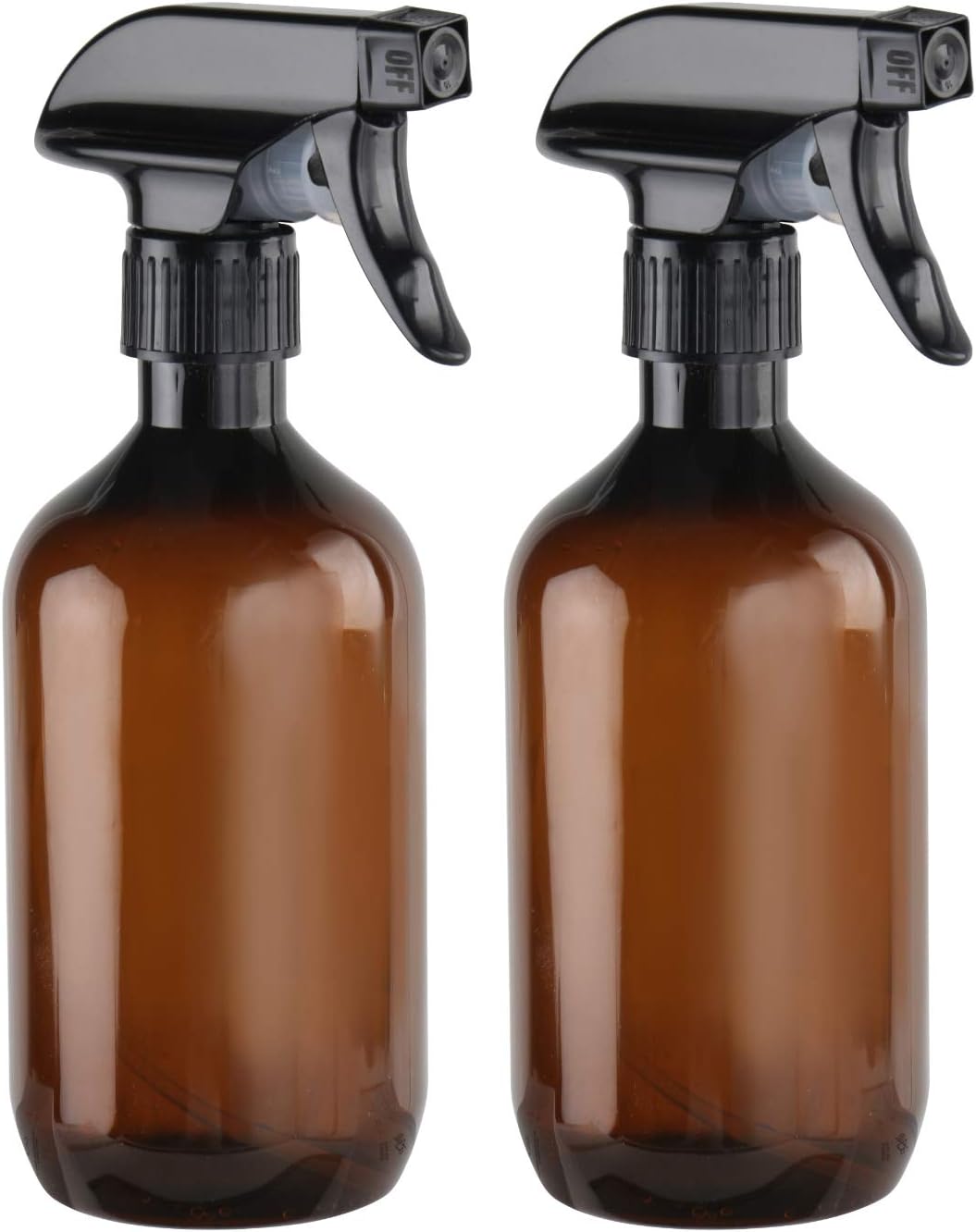 Amber Spray Bottle, PET Plastic Refillable Bottles with Black Fine Mist Sprayers, 16oz/470ml Lightweight Durable Container for Water Planting, Essential Oils or Cleaning Solutions, 2 Pack