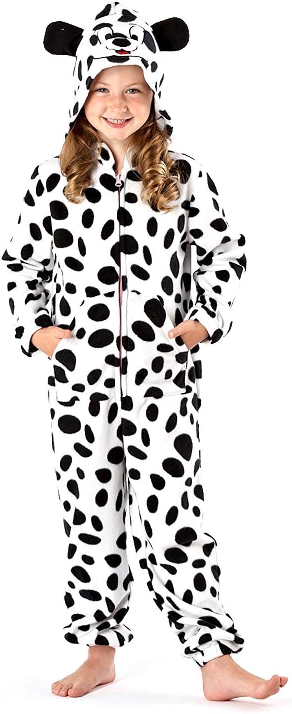 Girls Hooded Onesie Fleece All in One Kids Printed Jump Sleep Suit Nightwear Cosy Pyjamas