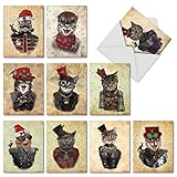 Christmas Steampunk Cats' Holiday Notes, Boxed Set of 10 Victorian Kittens Christmas Cards 4 x 5.12 inch, Vintage Cat Portraits in Dandy Attire Cards, Feline Ladies and Gentlemen Cards M6554XSB