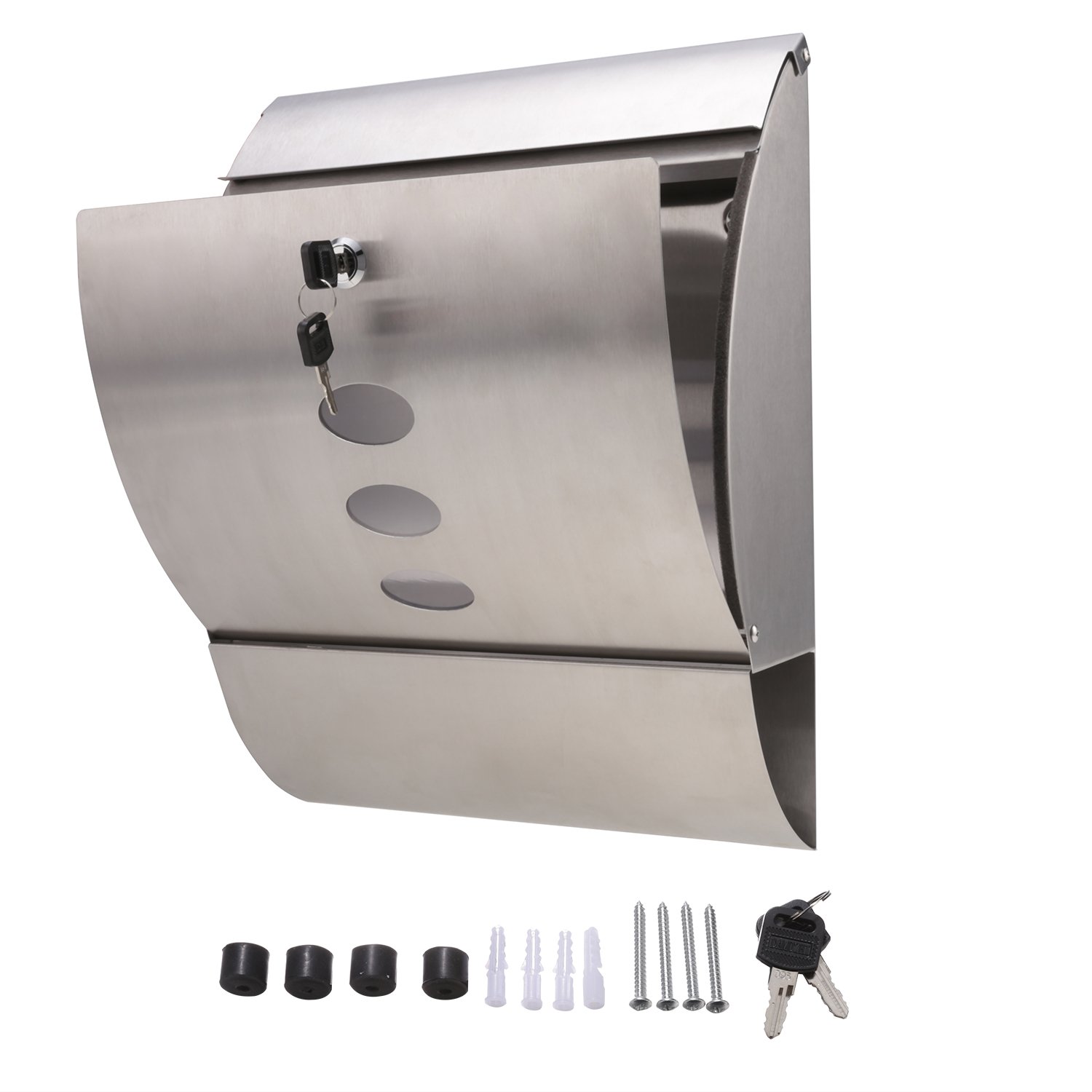 coorun Boîte aux lettres boîte aux lettres en acier inoxydable brossé Boîte aux lettres murale Post Letter Box Boite aux lettres, argent