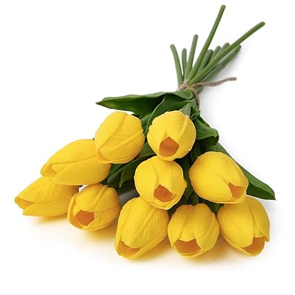 Fleurs Artificielles Tulipe Jaune Soledi 10 Pcs Fleurs