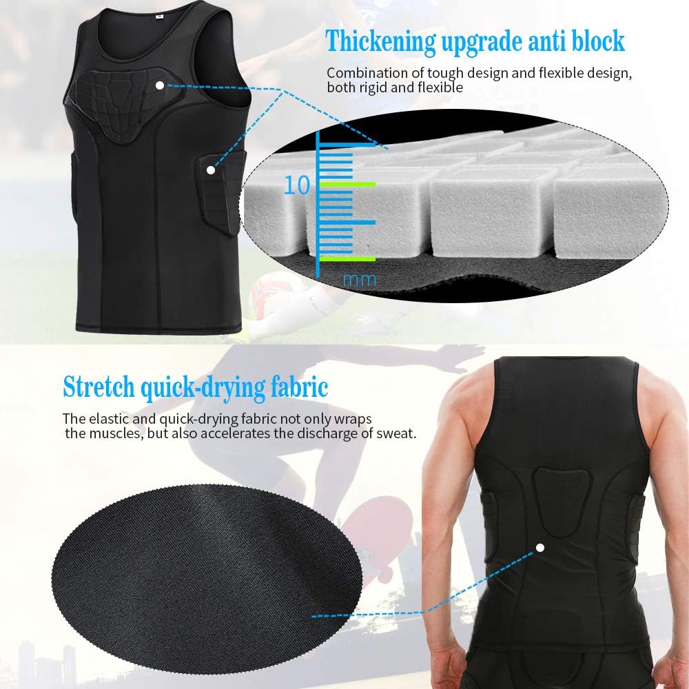 TUOY Men's Padded Quick Dry Vest with 4 Protective Shield Pad for Chest Ribs Back Protect Black : Sports & Outdoors
