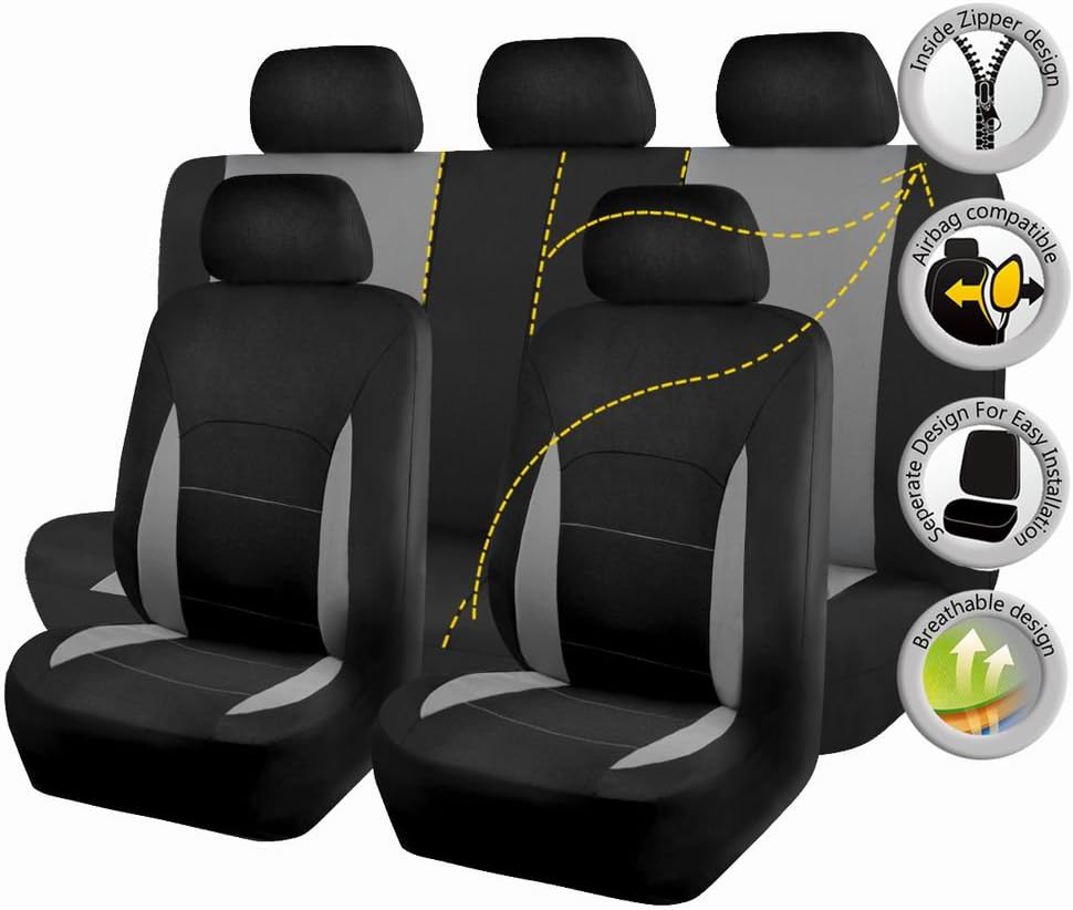 Flying Banner Gray Flat Cloth Universal Fit Full Set Car Seat Covers